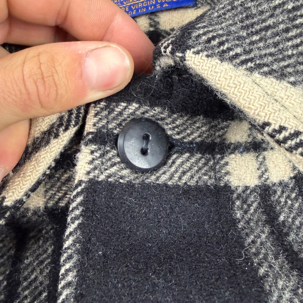 Vintage USA 70s Pendleton Shacket Men's L Black White Virgin Wool CPO Flannel - Picture 4 of 8